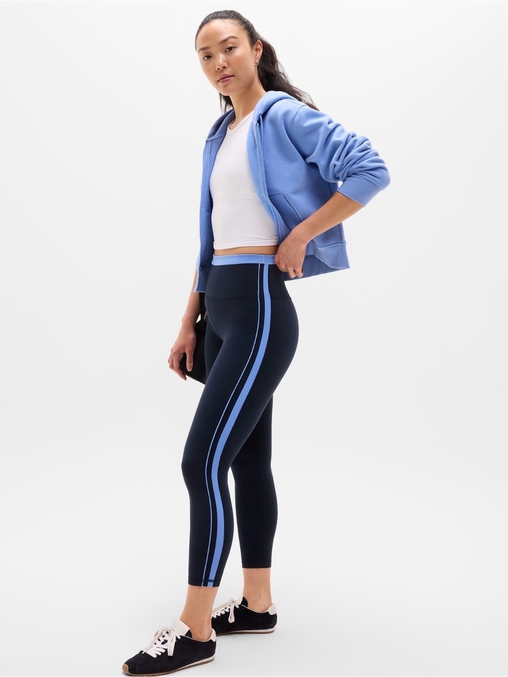NWT Athleta Elation Sport Stripe 7/8 Navy/Waterfall Tight Sz XS/P